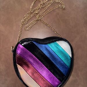 Colorful Striped Heart Mini Bag with Chain